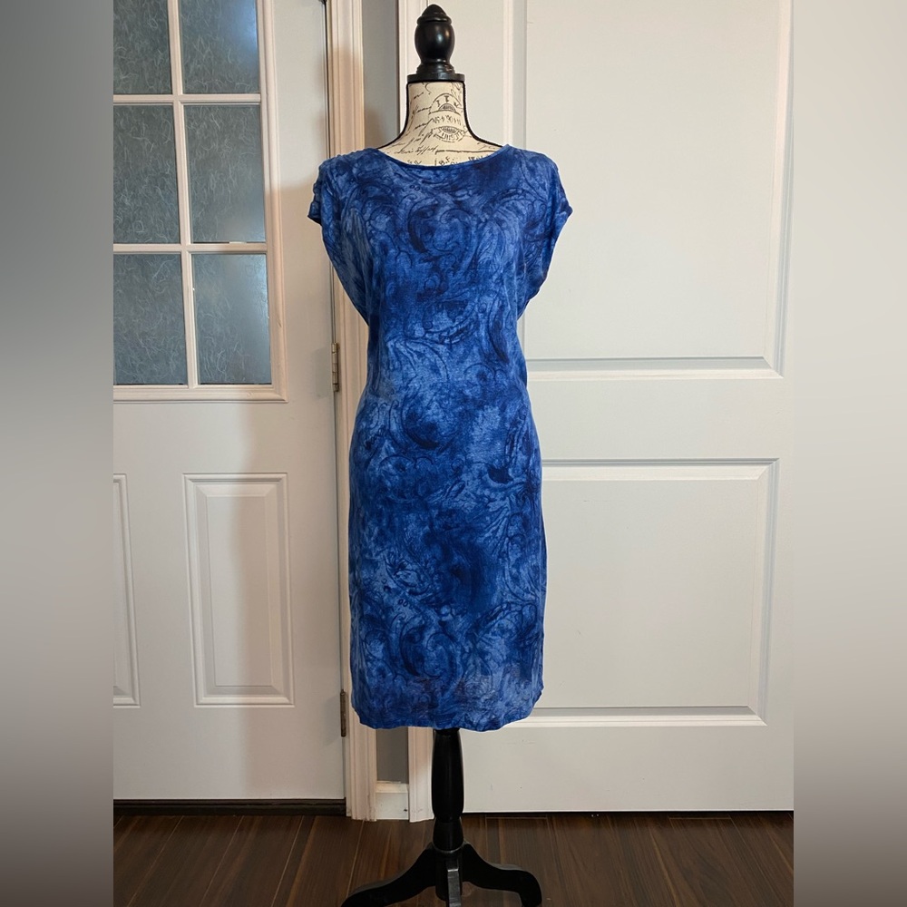 Ralph‎ Lauren Blue Swirl 100% Linen Dress Large/L G